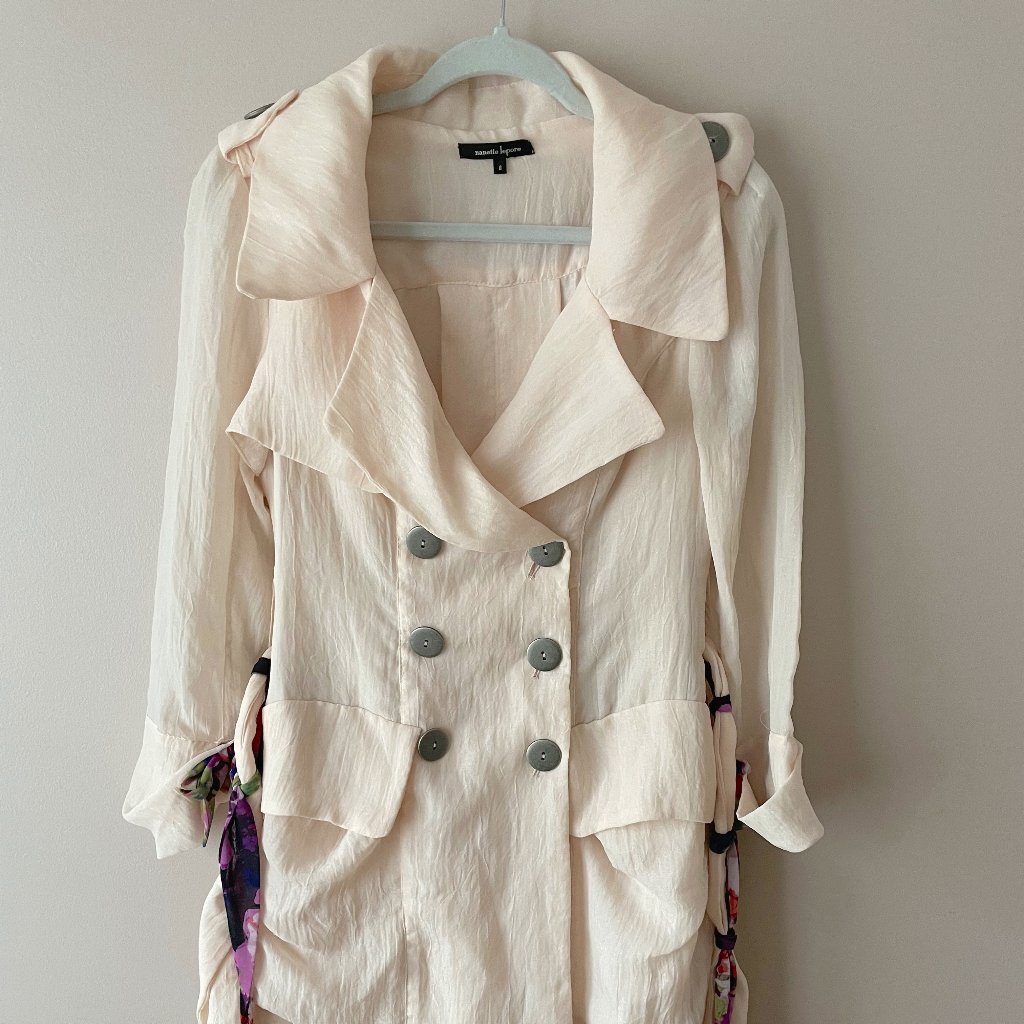 Nanette Lepore Organza Trench Coat With Scarf Sash Lightweight Summer Outwear 8